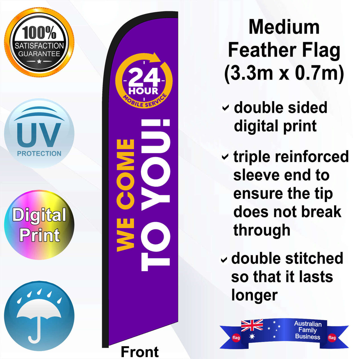 Battery World WE COME TO YOU 24 HOUR MOBILE Feather Flag - Front