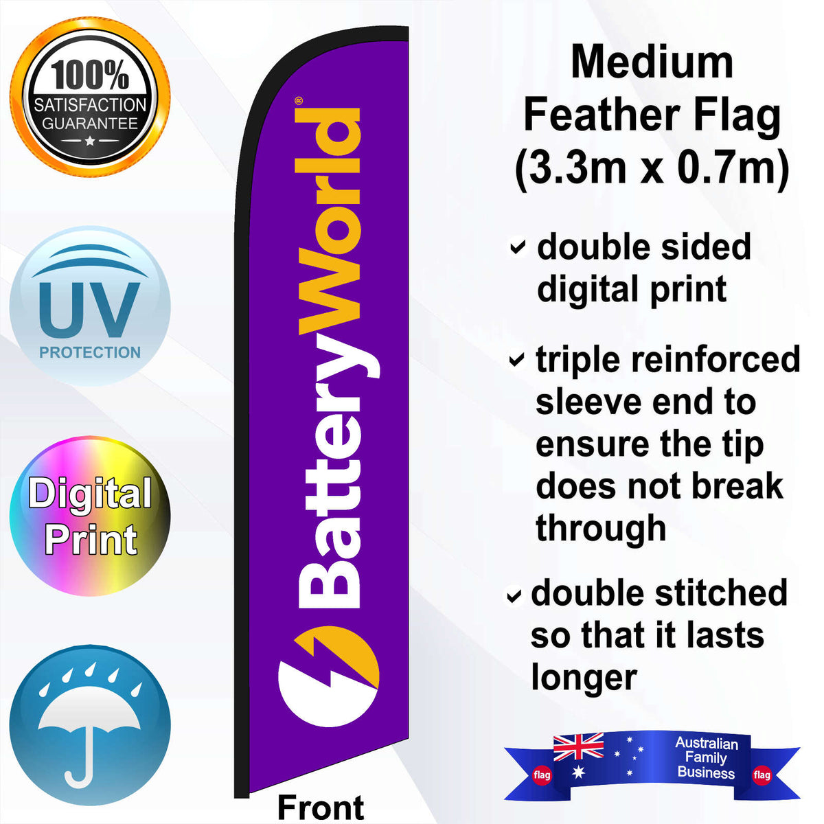 Battery World Feather Flag - Front