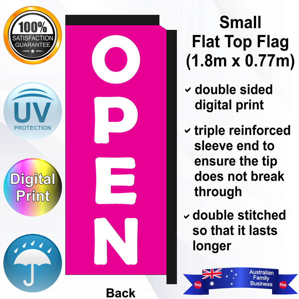 OPEN Flat Top Flag - Rear