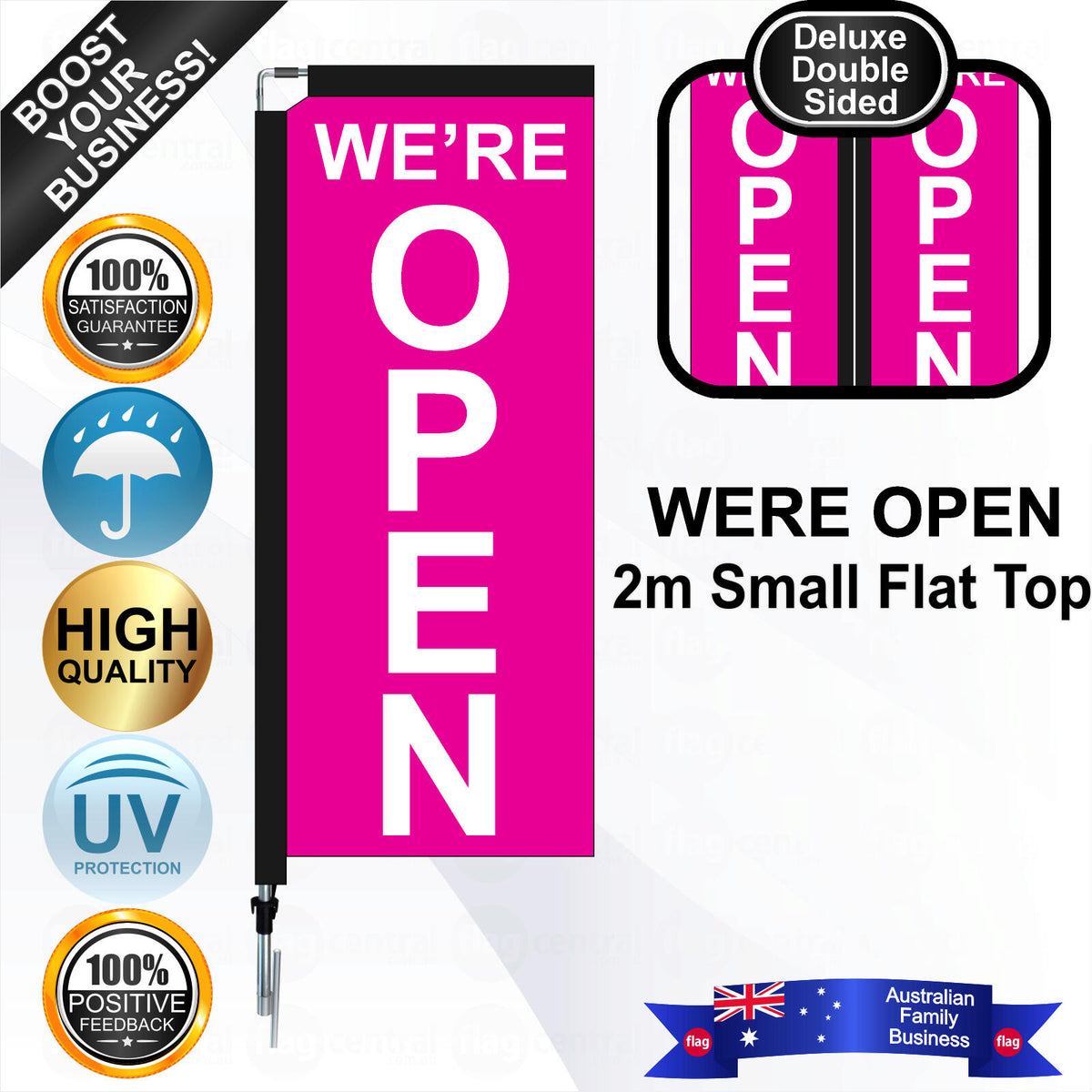 WE'RE OPEN Flat Top Flag - Bundle