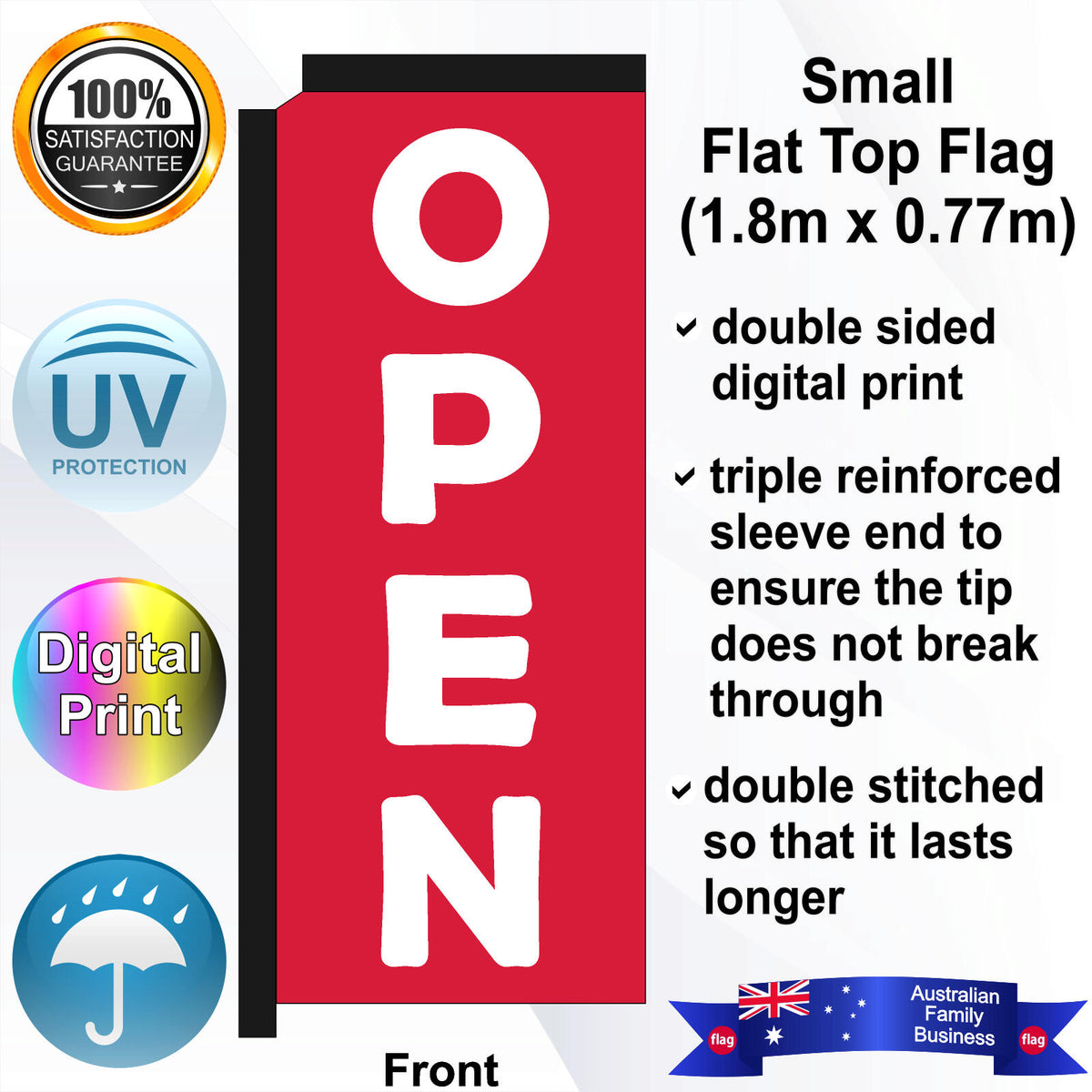 OPEN Flat Top Flag - Front