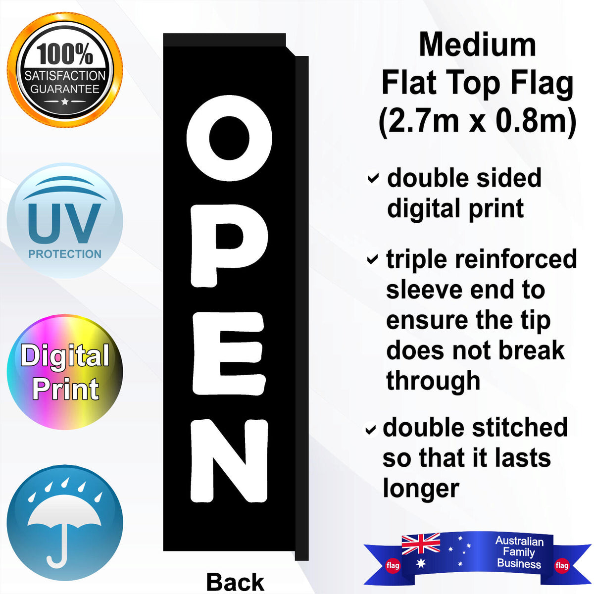 OPEN Flat Top Flag - Rear