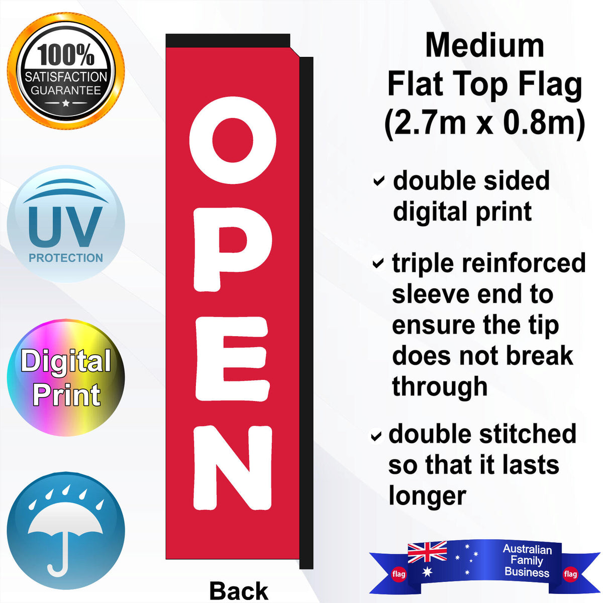 OPEN Flat Top Flag - Rear