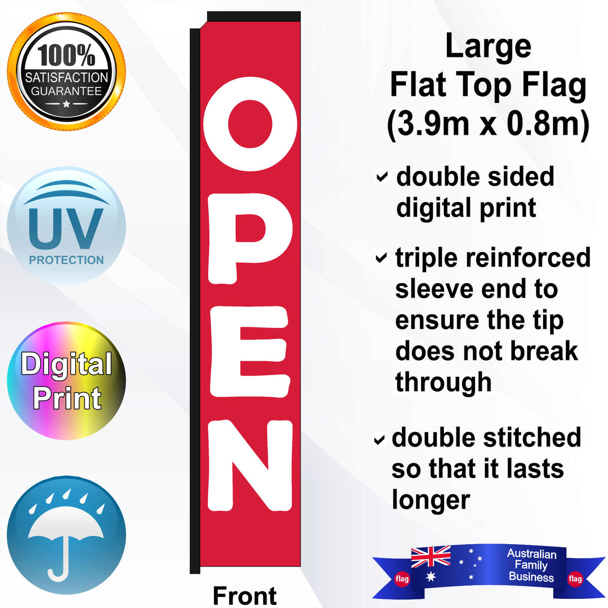 OPEN Flat Top Flag - Front