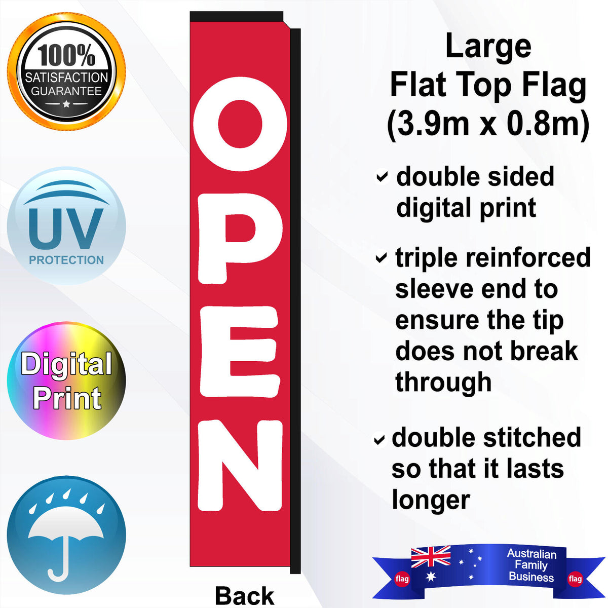 OPEN Flat Top Flag - Rear