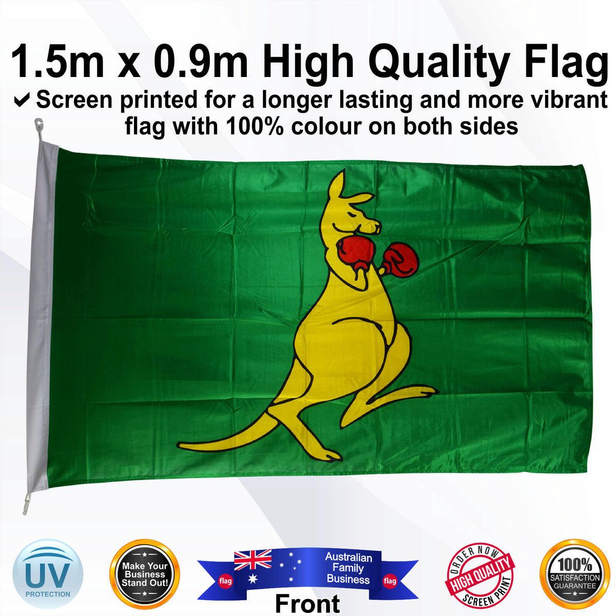 BOXING KANGAROO Green 1.5m x 0.9m Small Rectangle Flag - Front