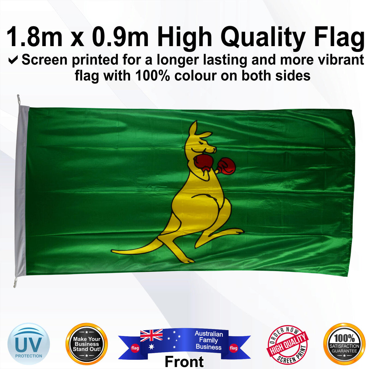 BOXING KANGAROO Green 1.8m x 0.9m Medium Rectangle Flag - Front