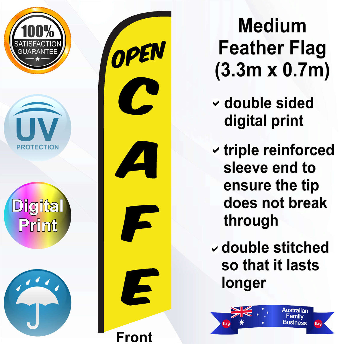OPEN CAFE Feather Flag - Front