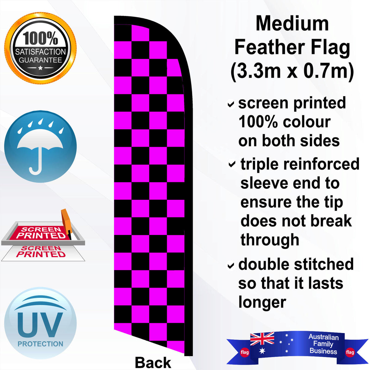 Black and Pink Checks Feather Flag - Rear