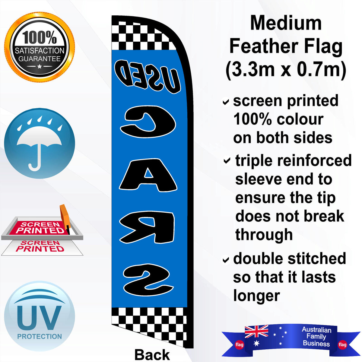 USED CARS CHECKERED Feather Flag - Rear