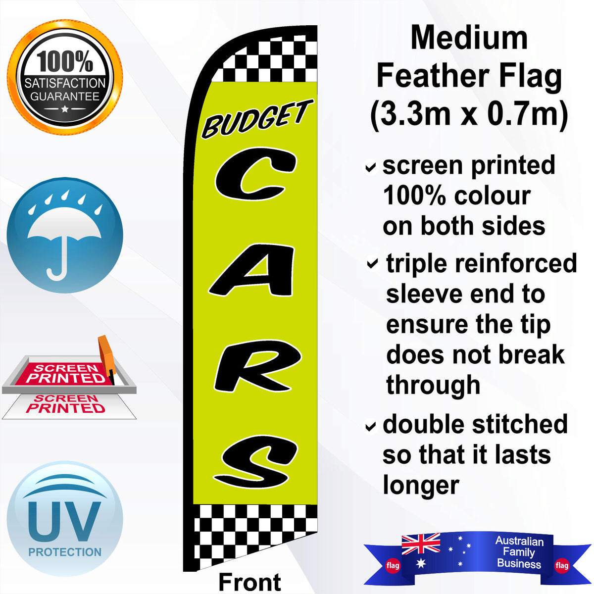 BUDGET CARS CHECKERED Feather Flag - Front