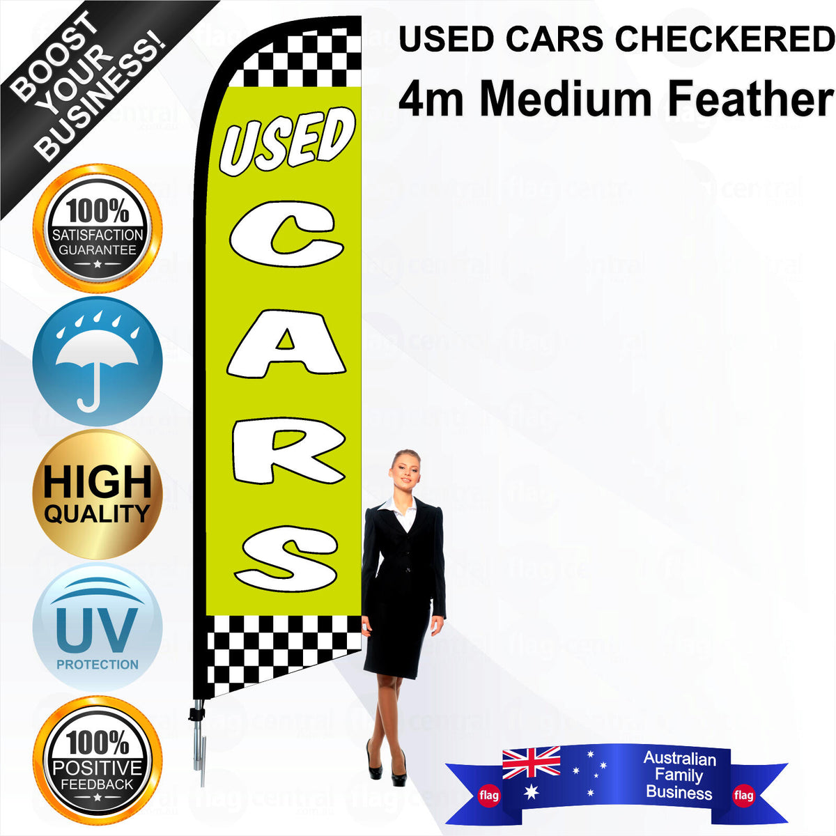 USED CARS CHECKERED Feather Flag - Bundle