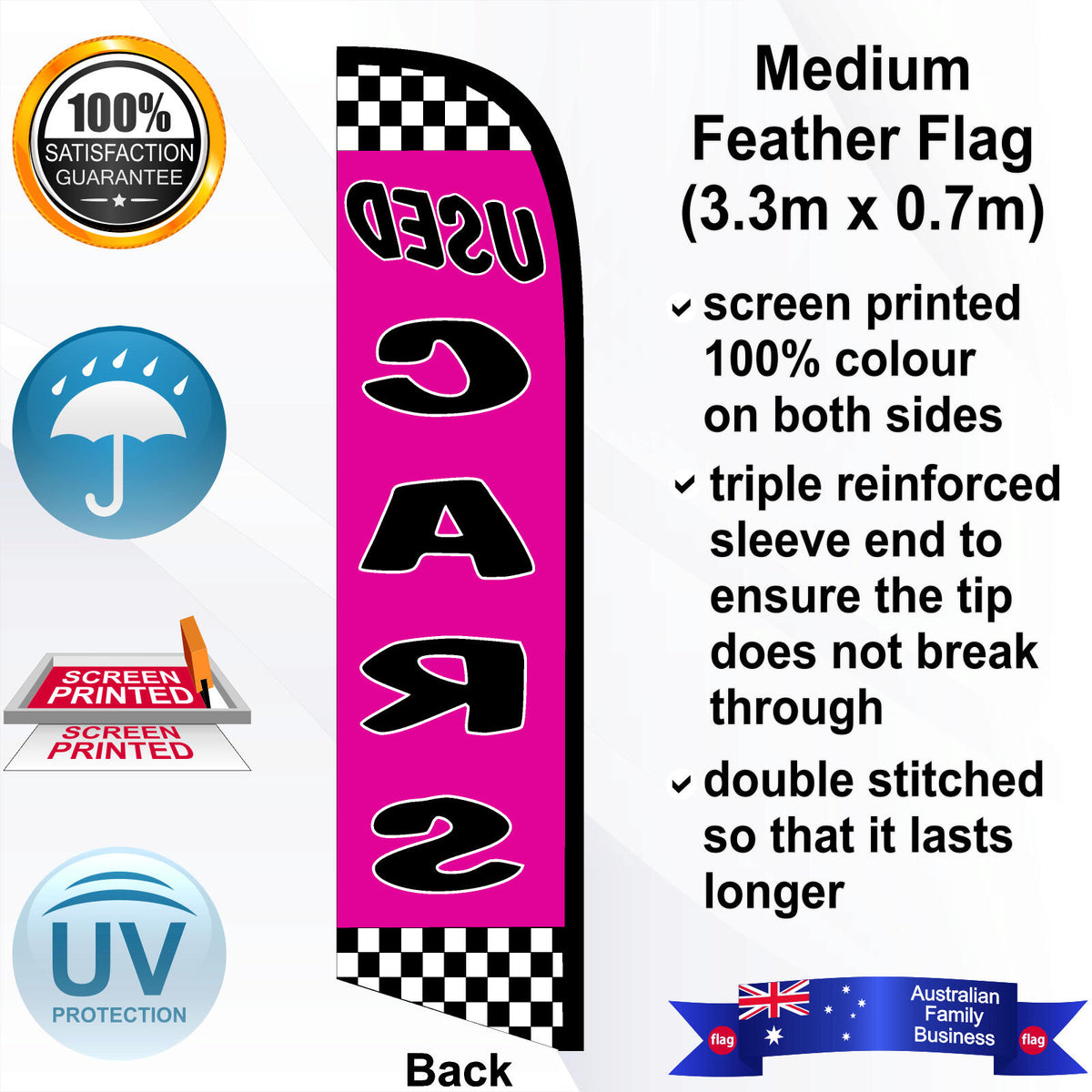 USED CARS CHECKERED Feather Flag - Rear