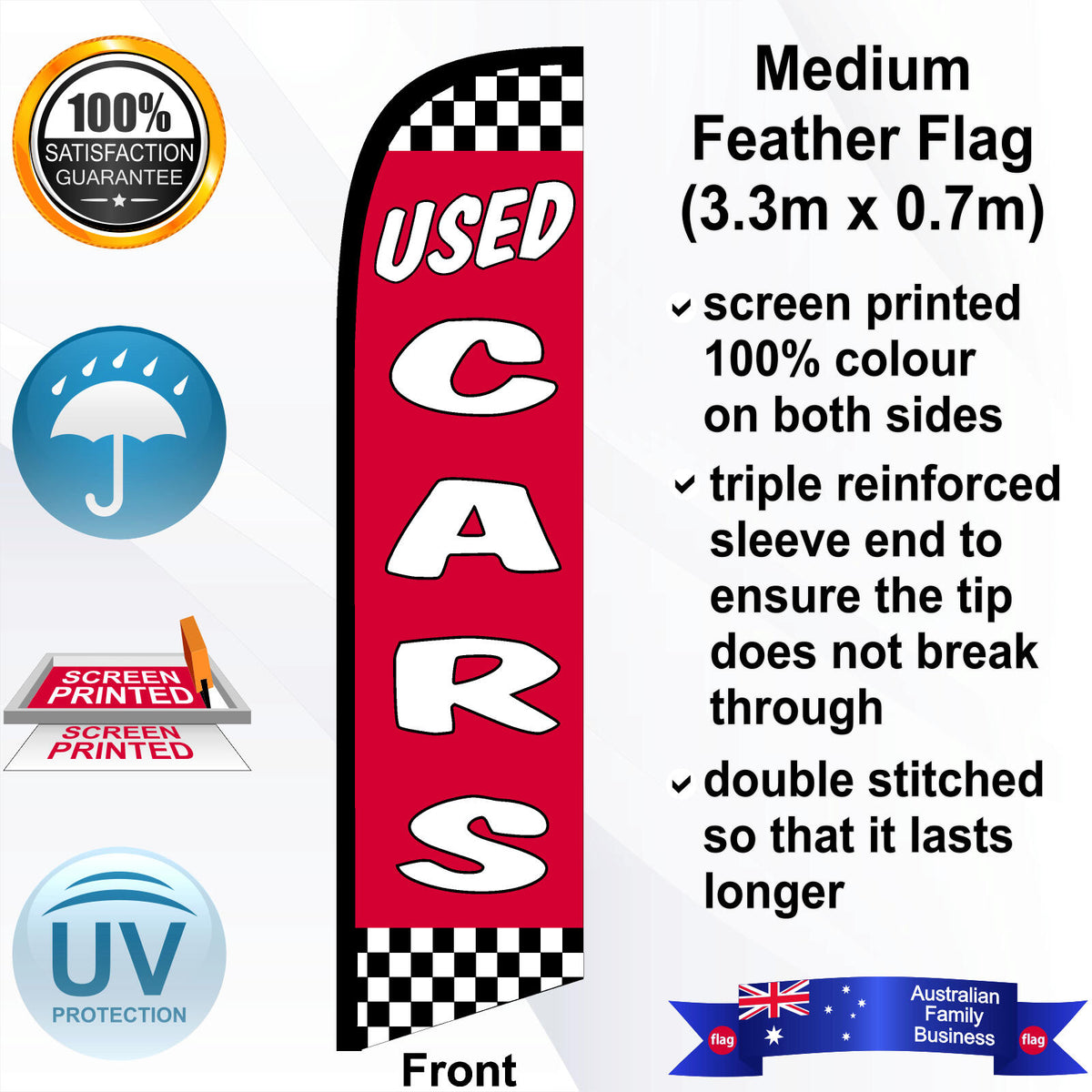 USED CARS CHECKERED Feather Flag - Front