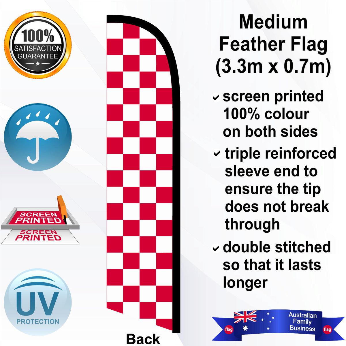 White and Red Checks Feather Flag - Rear