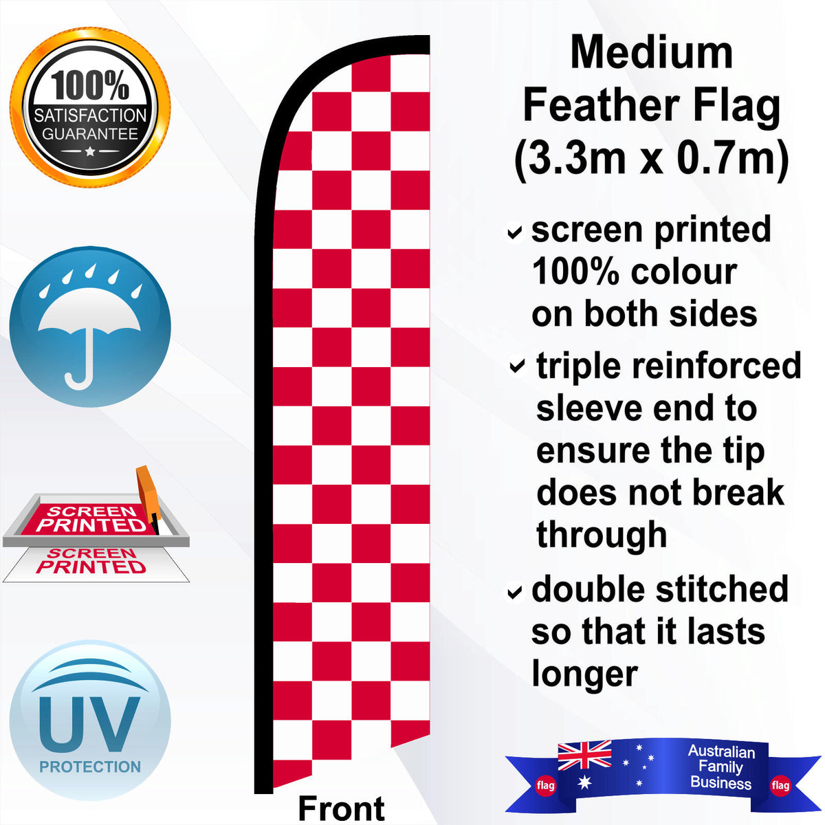White and Red Checks Feather Flag - Front