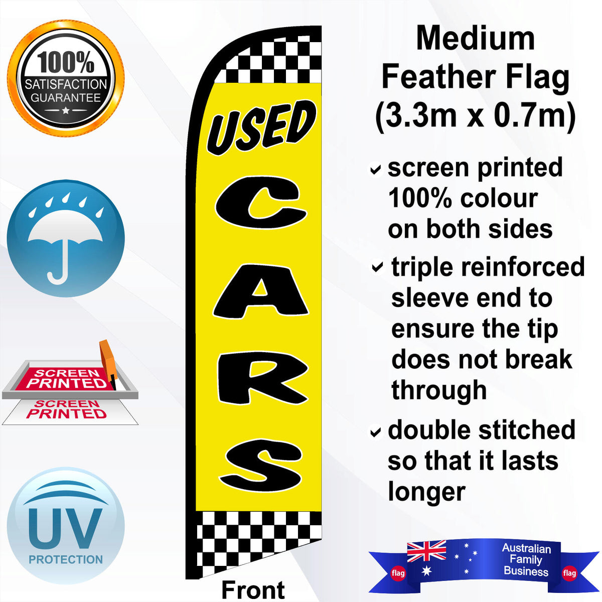 USED CARS CHECKERED Feather Flag - Front
