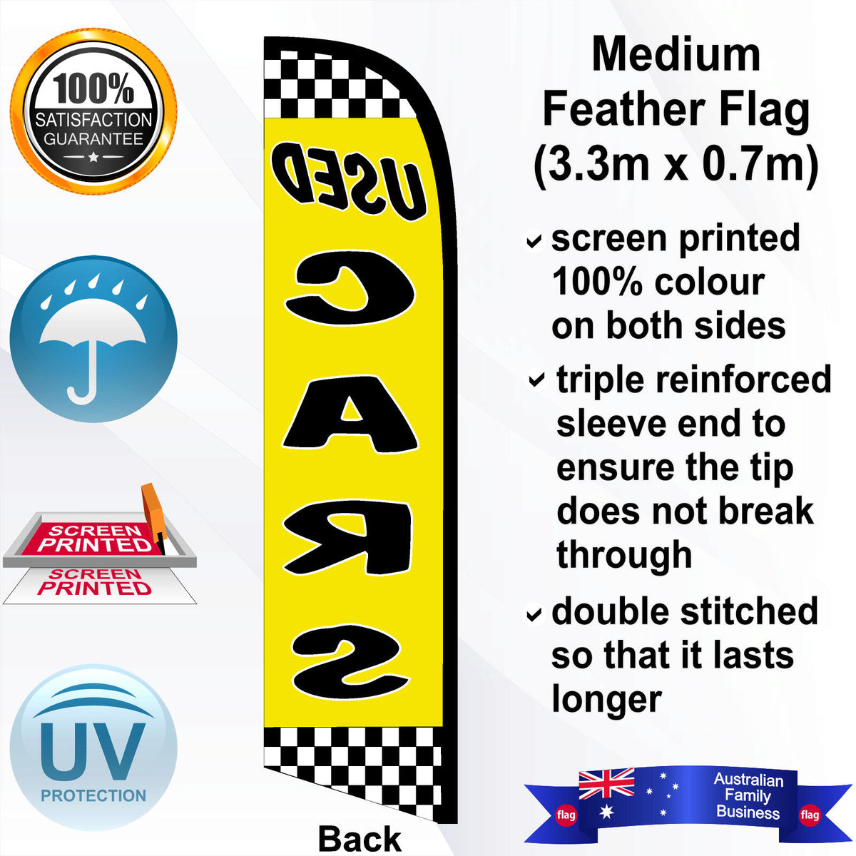 USED CARS CHECKERED Feather Flag - Rear