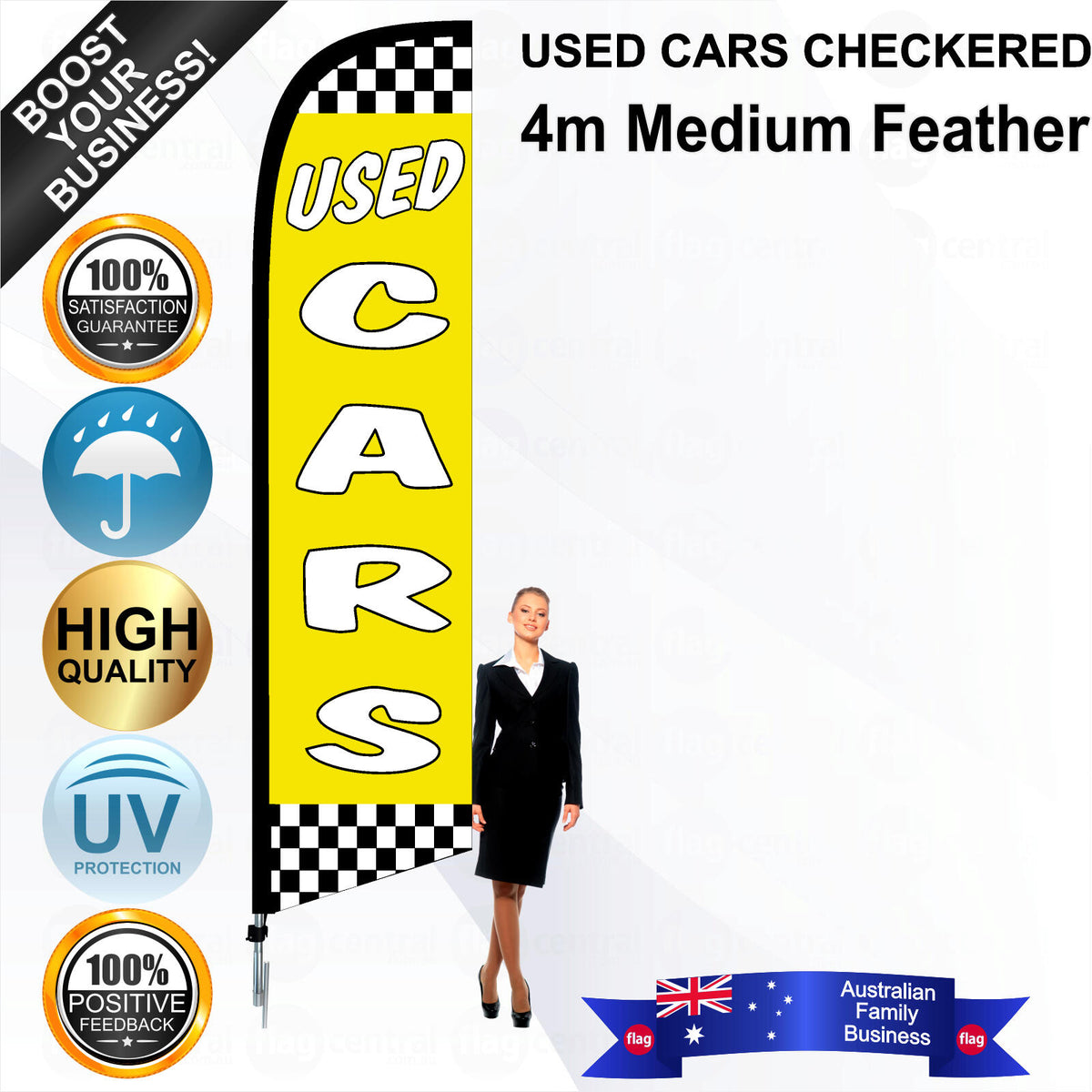 USED CARS CHECKERED Feather Flag - Bundle