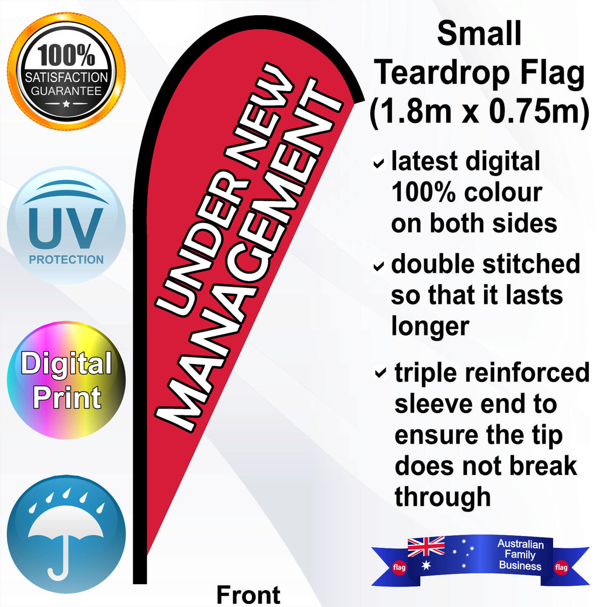 UNDER NEW MANAGEMENT Teardrop Flag - Front