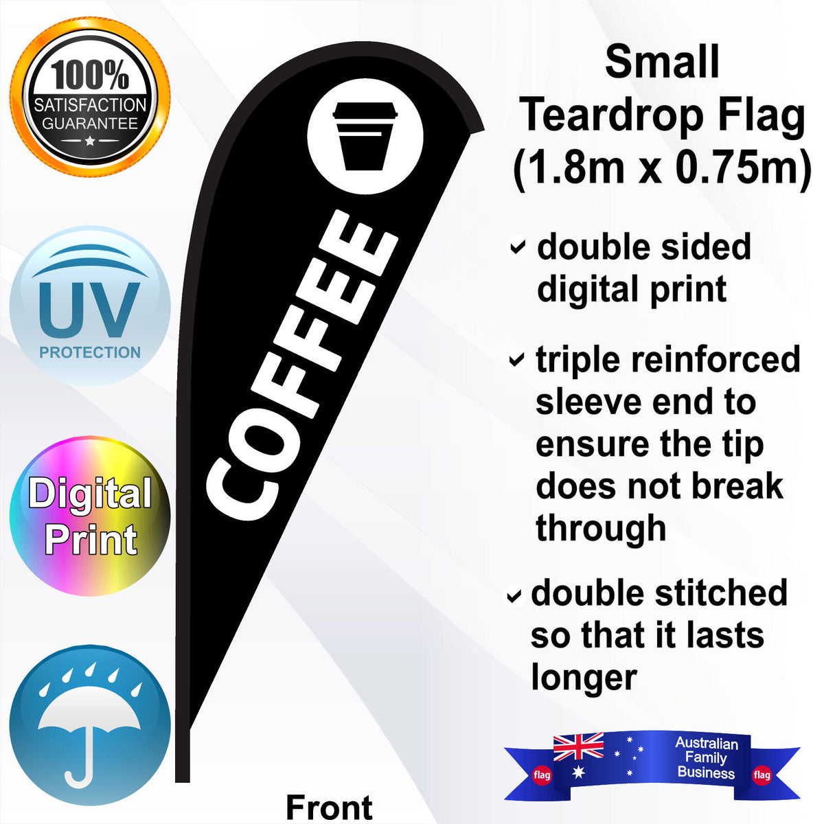 COFFEE (TAKEAWAYCUP) Teardrop Flag - Front