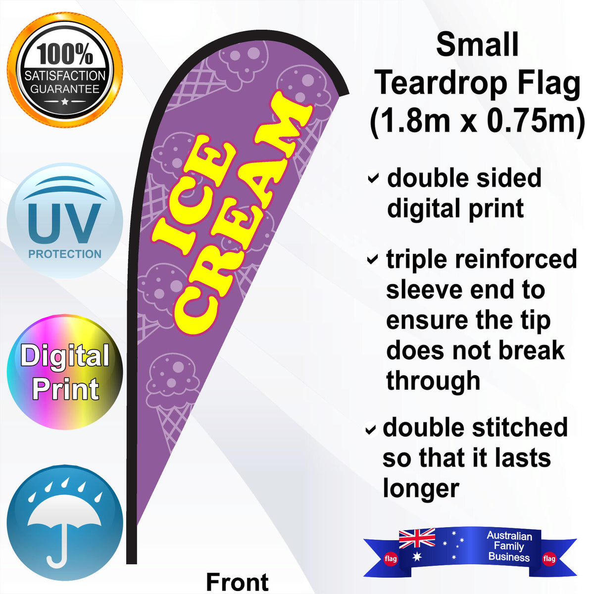 ICE CREAM Teardrop Flag - Front