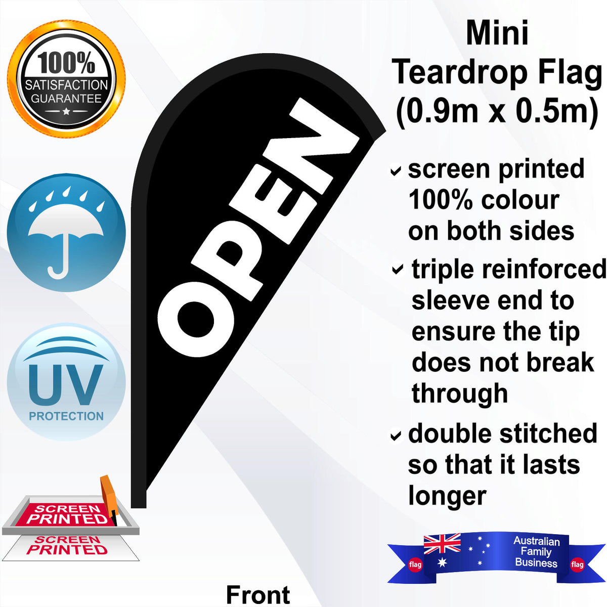 OPEN Teardrop Flag - Front