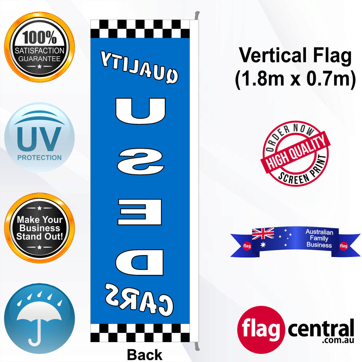 QUALITY USED CARS Vertical Flag - Rear