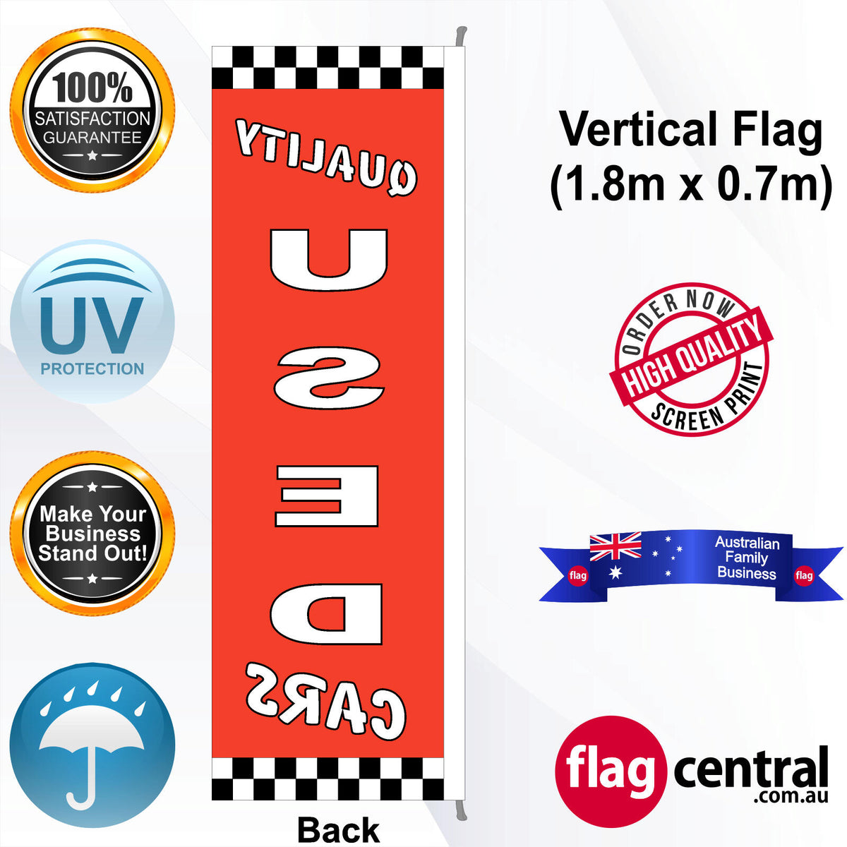QUALITY USED CARS Vertical Flag - Rear