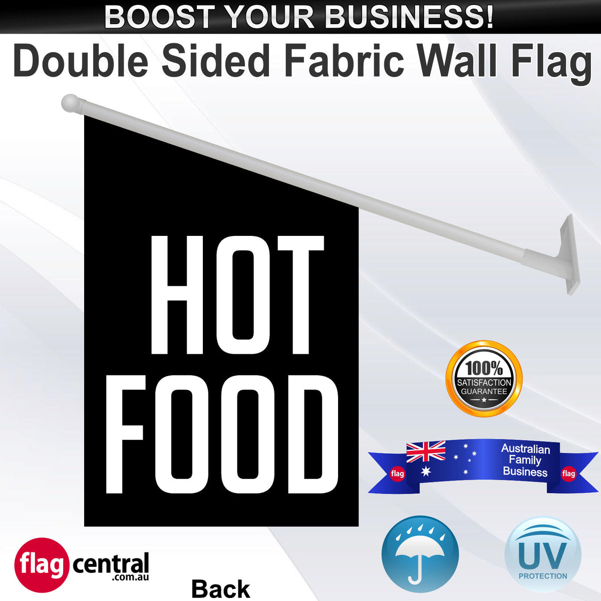 HOT FOOD Black and White Deluxe Fabric Wall Flag