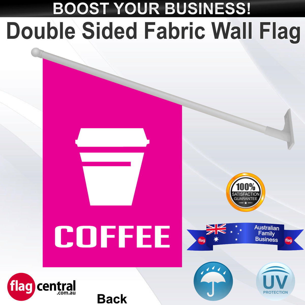 COFFEE with a TAKEAWAY CUP Wall Flag - Rear