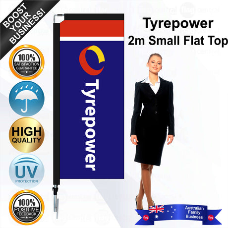Tyrepower Blue 2m Small Flat Top Flag - Bundle