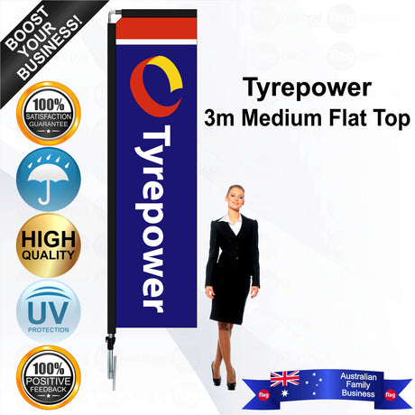 Tyrepower Blue 3m Medium Flat Top Flag - Bundle