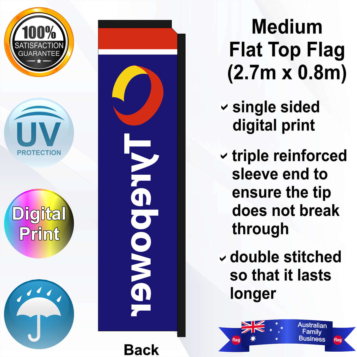 Tyrepower Blue 3m Medium Flat Top Flag - Rear
