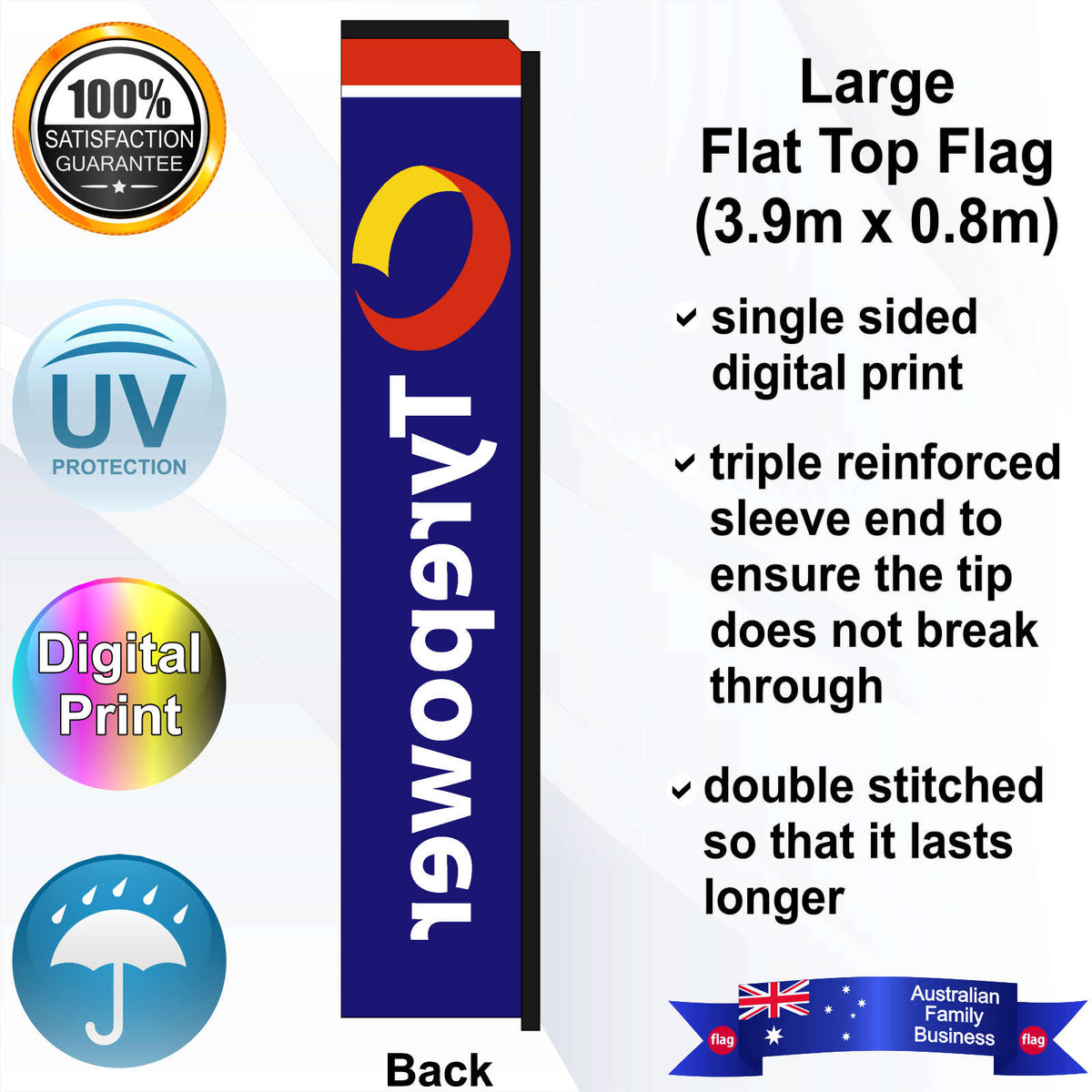 Tyrepower Blue 4.3m Large Flat Top Flag - Rear