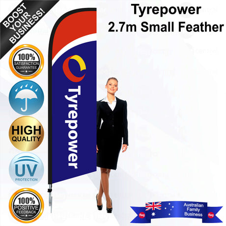 Custom Tyrepower Blue 2.7m Small Feather Flag - Bundle