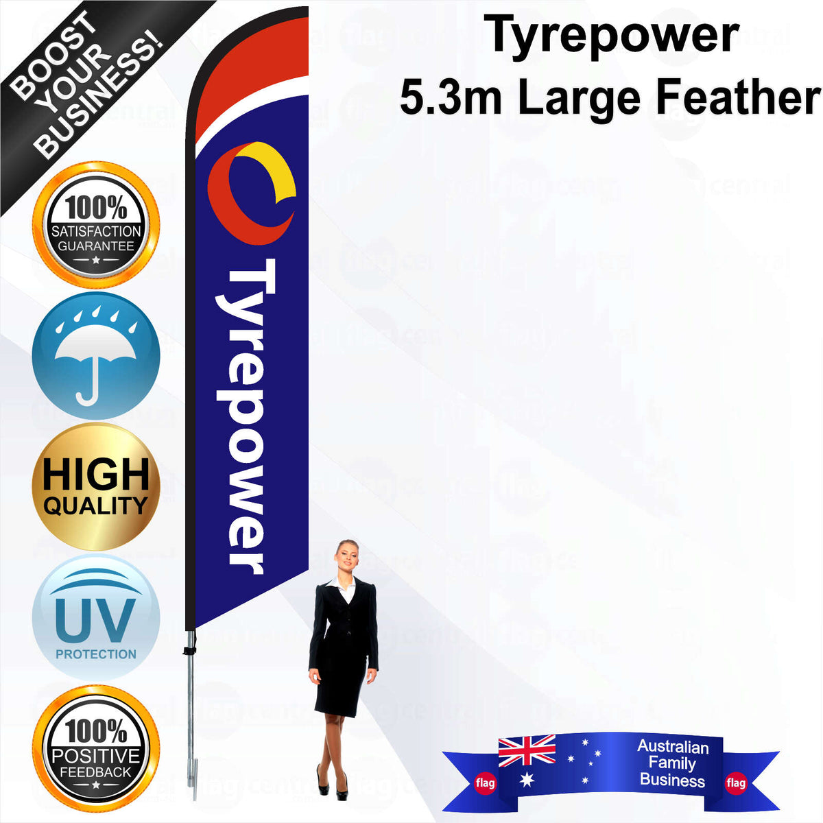 Custom Tyrepower Blue 5.3m Large Feather Flag - Bundle