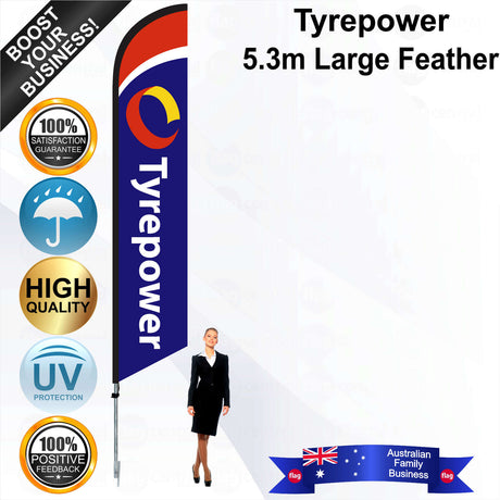 Custom Tyrepower Blue 5.3m Large Feather Flag - Bundle