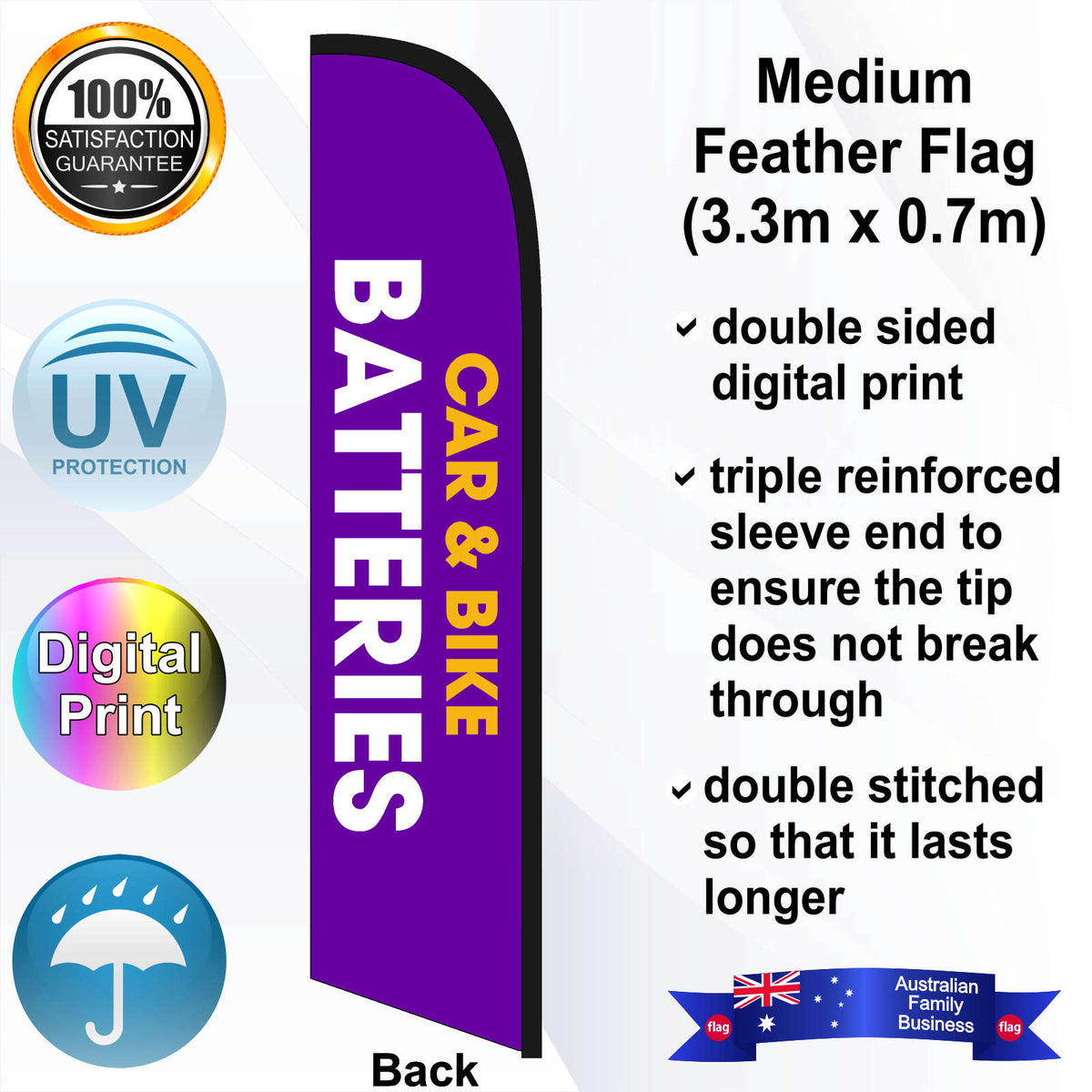 Battery World CAR AND BIKE BATTERIES Feather Flag - Rear