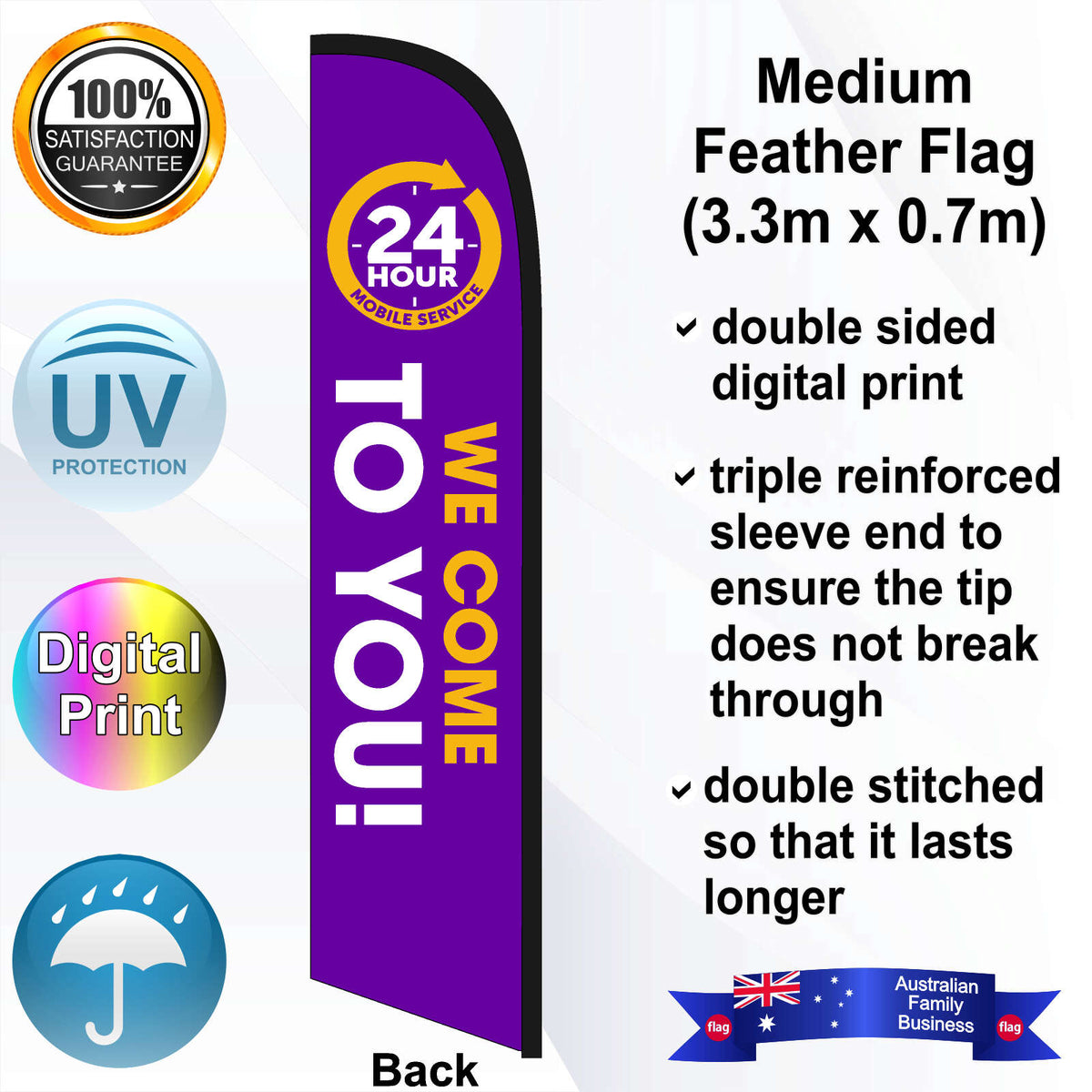 Battery World WE COME TO YOU 24 HOUR MOBILE Feather Flag - Rear