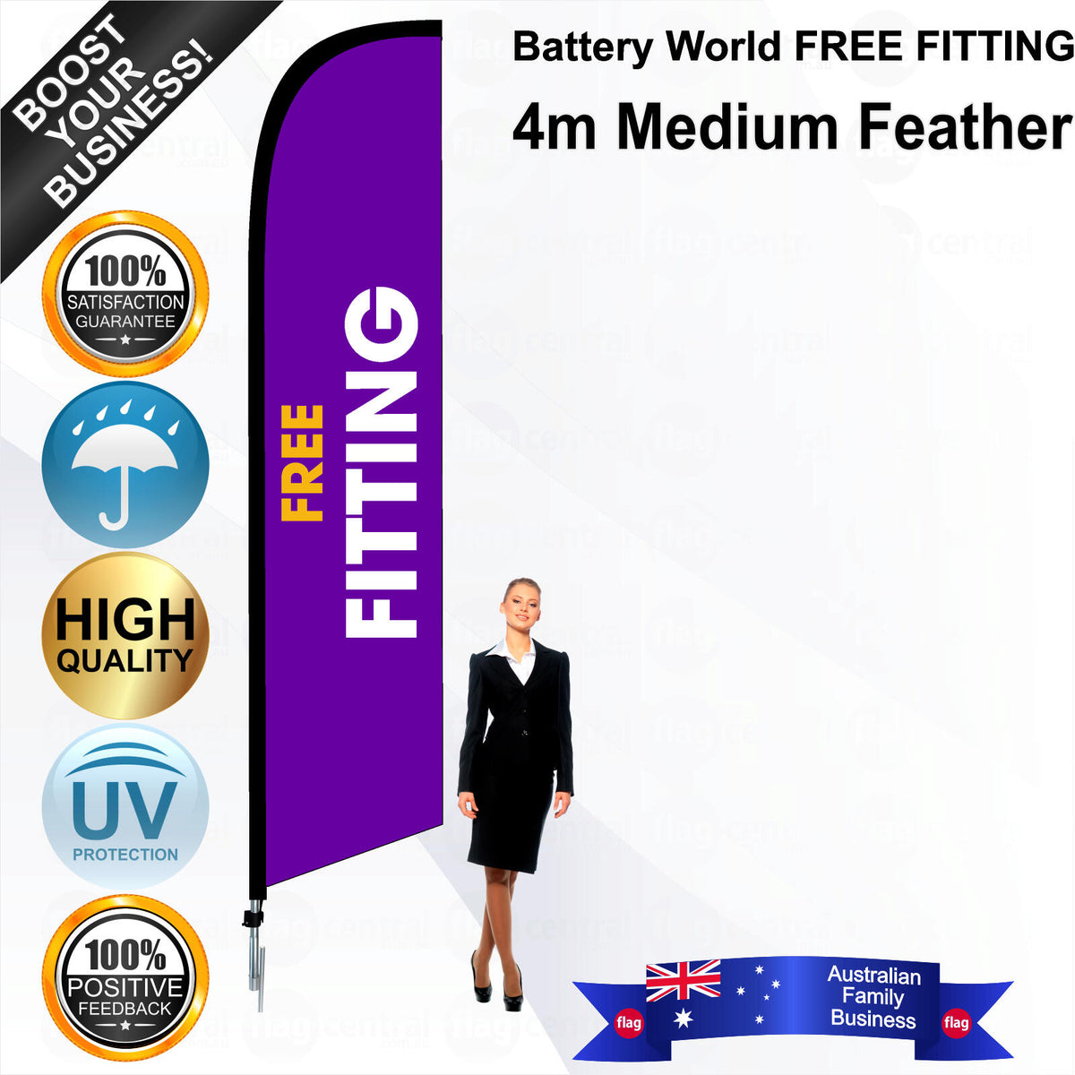 Battery World FREE FITTING Feather Flag - Bundle