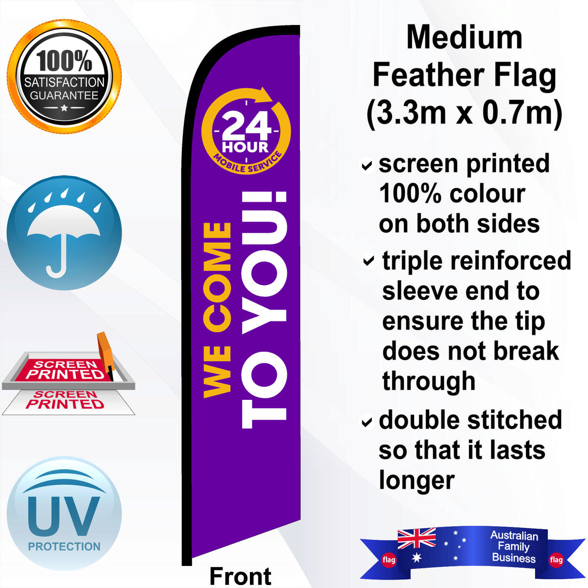 Battery World WE COME TO YOU 24 HOUR MOBILE Feather Flag - Front