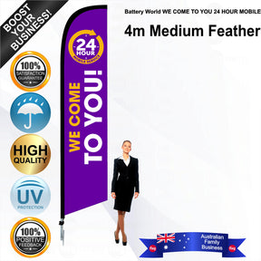 Battery World WE COME TO YOU 24 HOUR MOBILE Feather Flag - Bundle