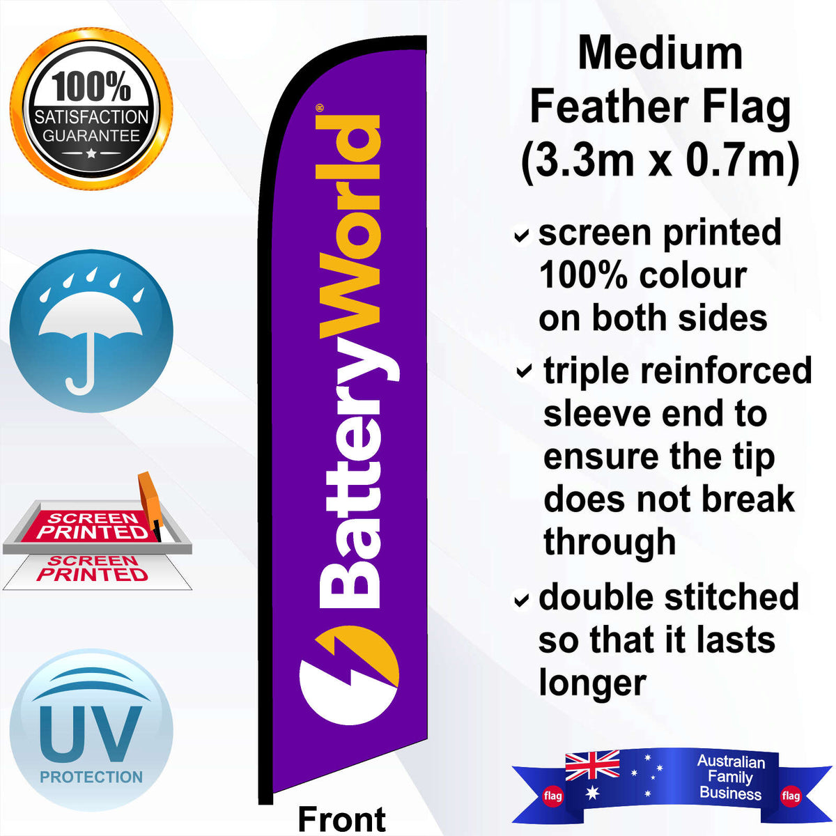 Battery World Feather Flag - Front