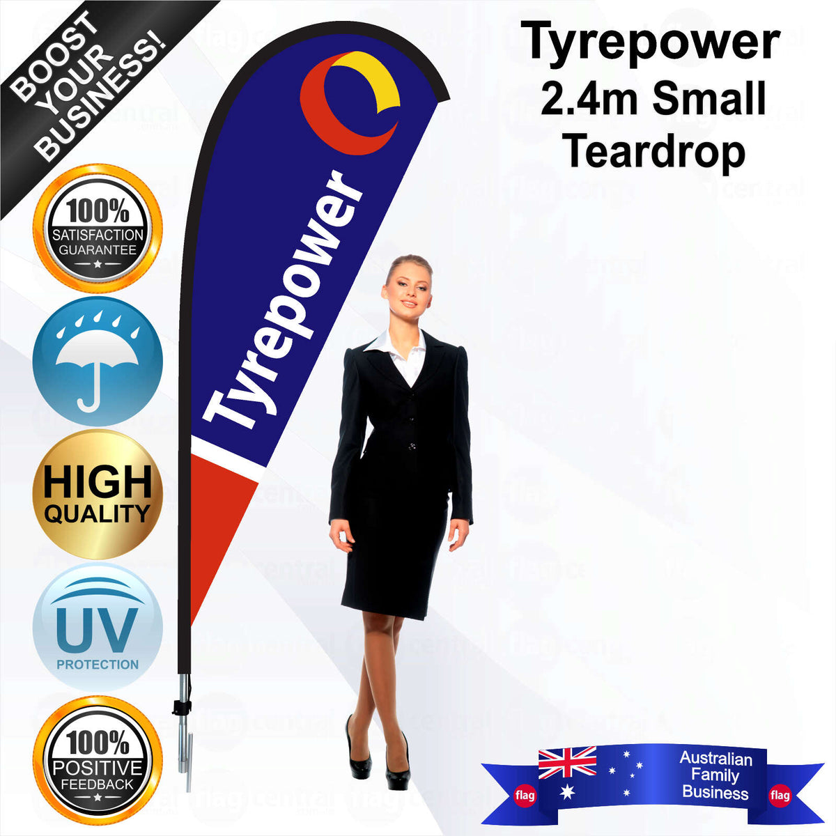 Tyrepower Blue 2.4m Small Teardrop Flag - Bundle