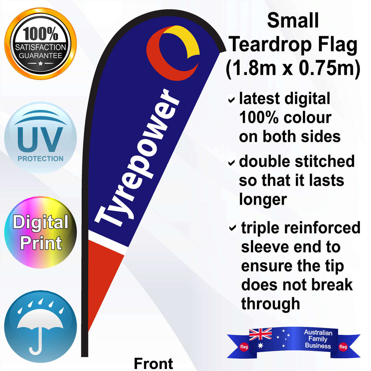 Tyrepower Blue 2.4m Small Teardrop Flag - Front