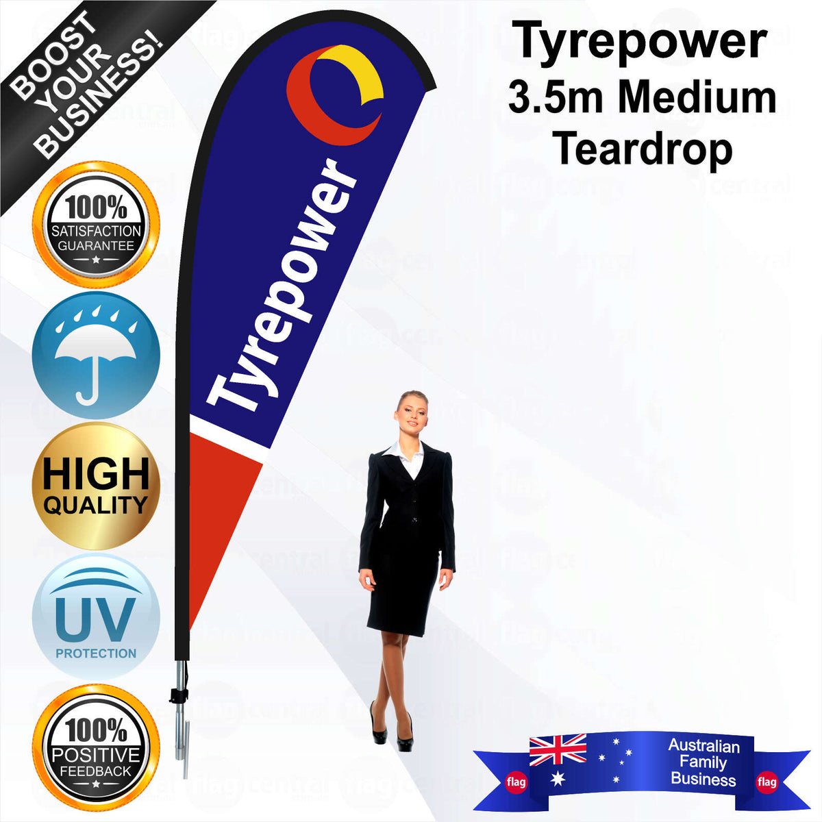 Tyrepower Blue 3.5m Medium Teardrop Flag - Bundle