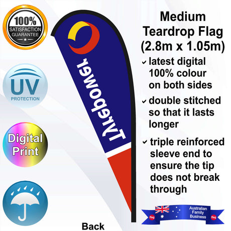 Tyrepower Blue 3.5m Medium Teardrop Flag - Rear