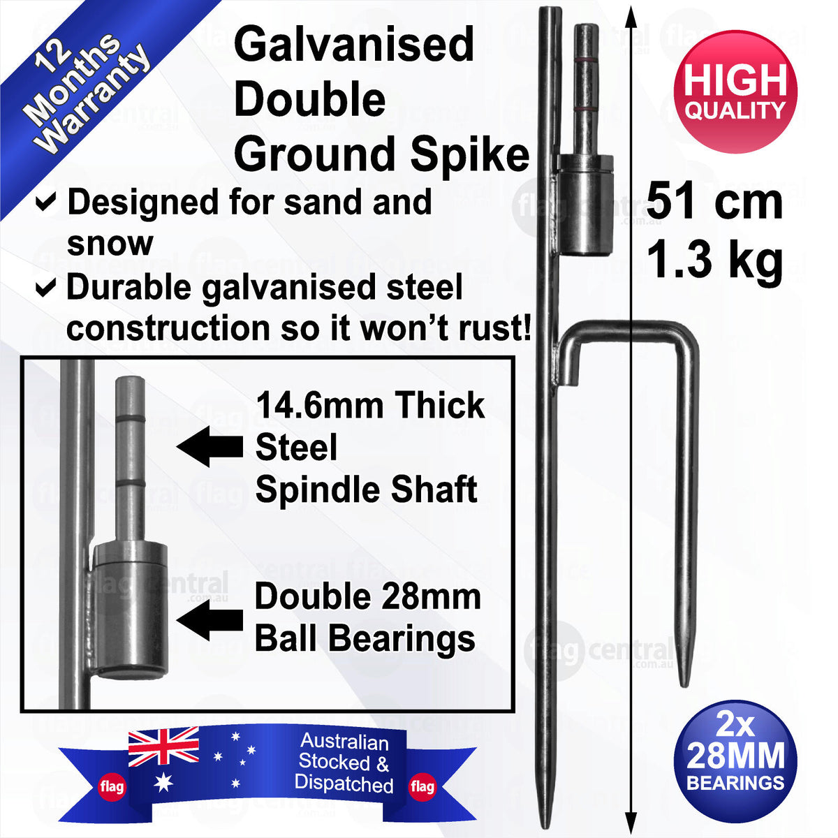 Double Ground Spike 51cm Galvanised Flag Base