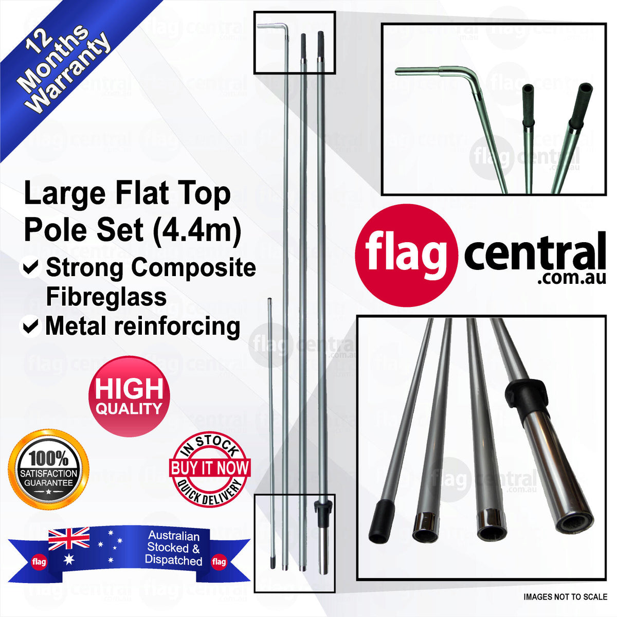 Flat Top Large Flag Pole (4.3m) 0m x 0m cm x LRcm Flat Top Pole Set